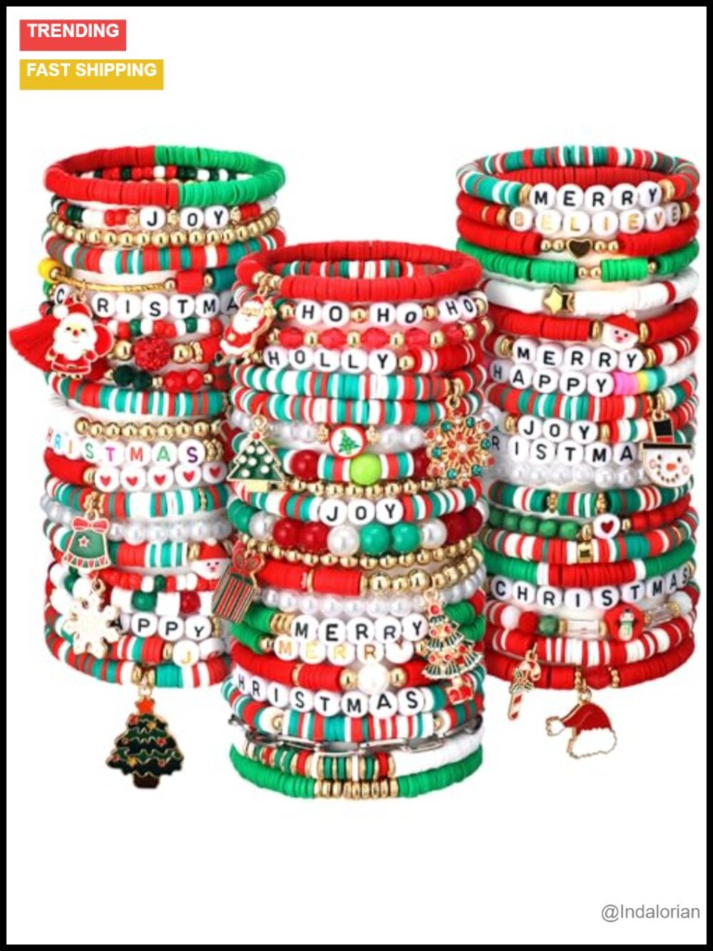 64 Pc Christmas Beaded Bracelets Polymer Clay Stretch Stackable